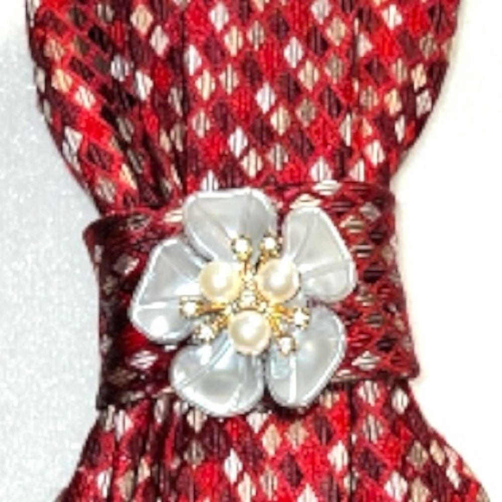 “Dainty Dapper”Red Patterned Necktie Necklace Wit… - image 2